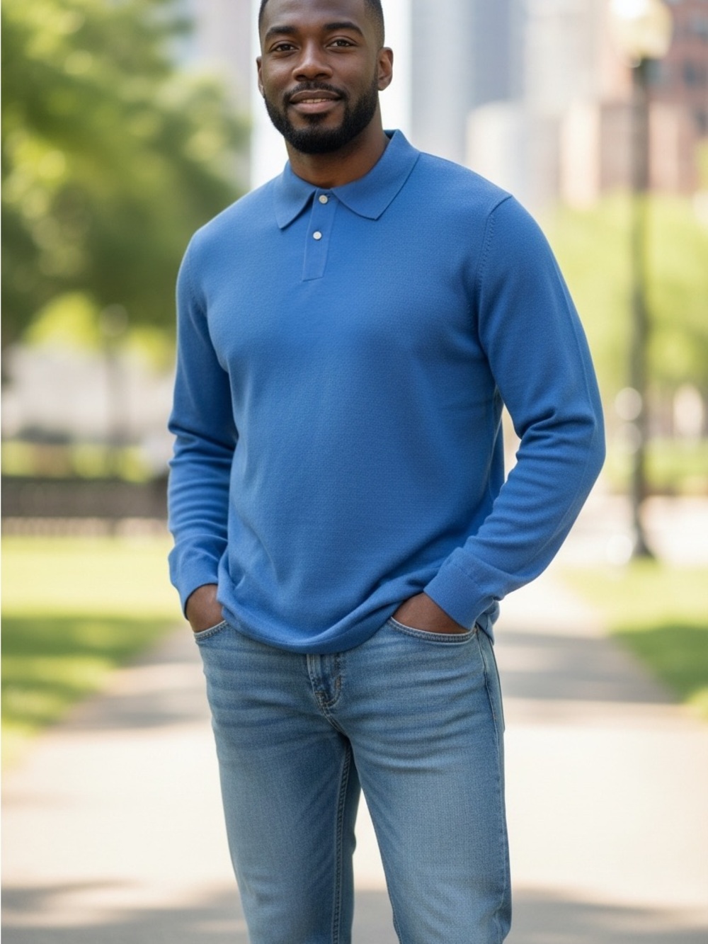 Banana Republic Men's Long-Sleeve Polo in Sky Blue